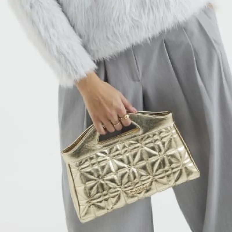 Gold Faux Leather Quilted Clutch Bag sold by River Island