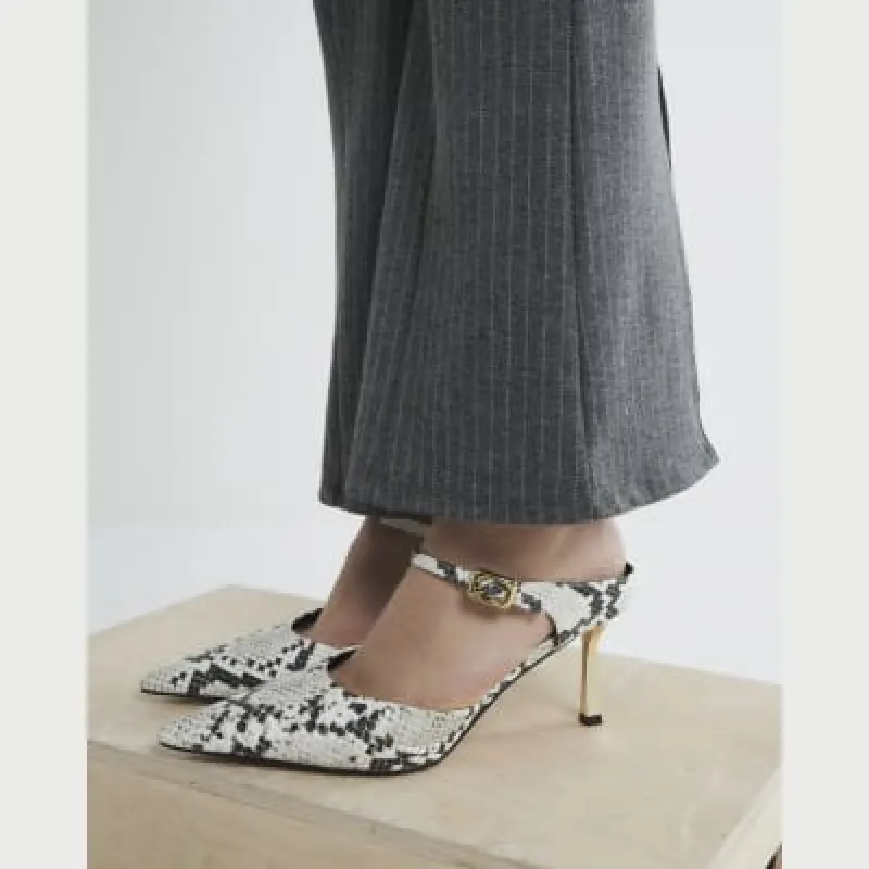 Grey Snake Print Pointed Court Shoes sold by River Island