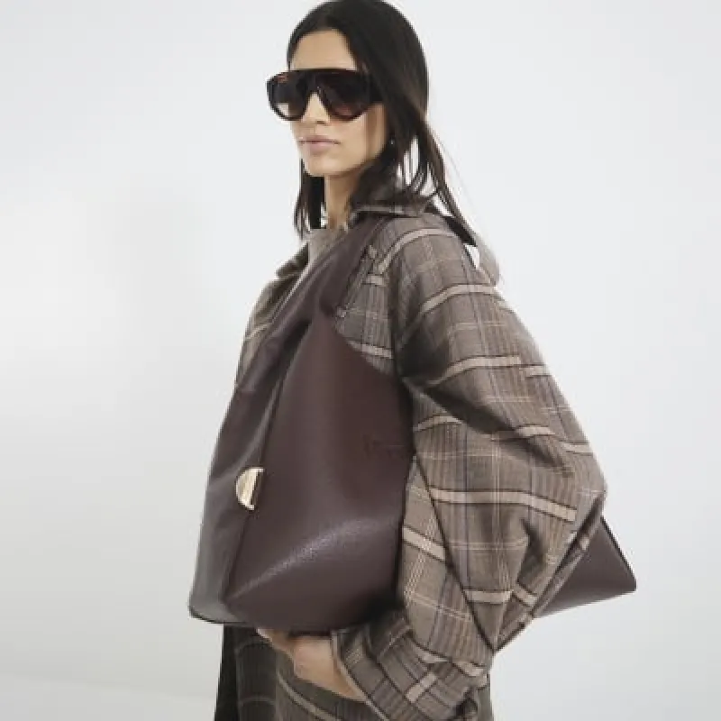 Brown Debossed RI Slouch Tote Bag Set sold by River Island