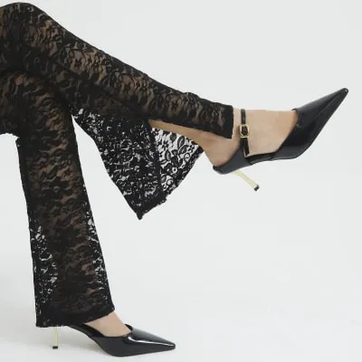 Black Pointed Ankle Strap Court Heeled Shoes sold by River Island