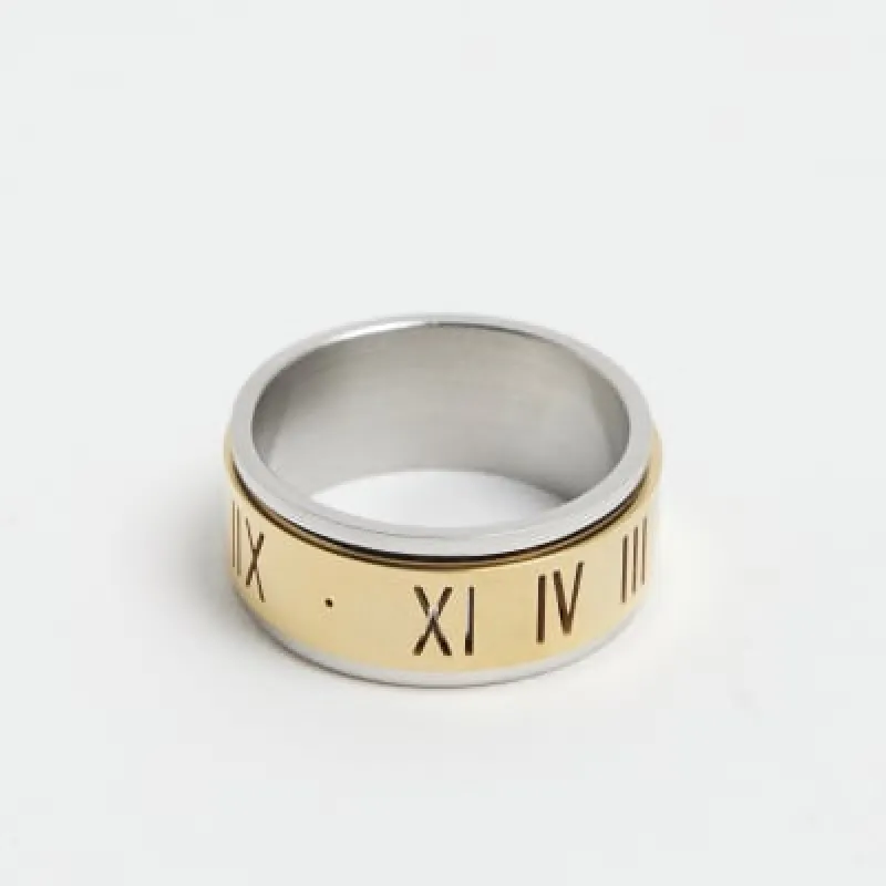 Gold Steel Roman Numerals Ring sold by River Island