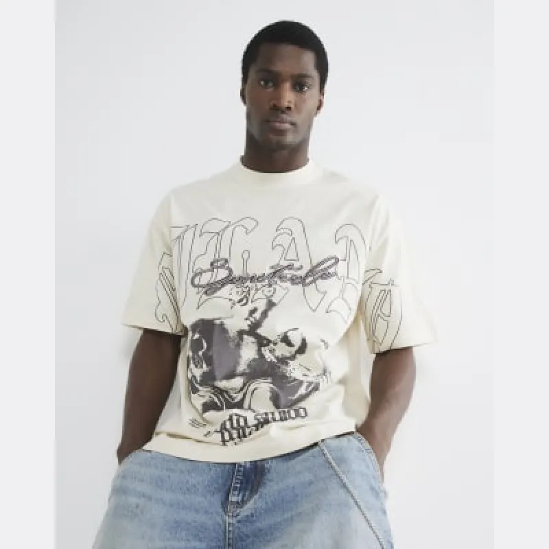 Beige Short Sleeve Gothic T-Shirt sold by River Island