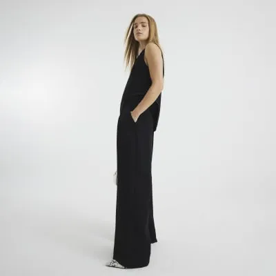 Black High Waisted Wide Leg Trousers sold by River Island