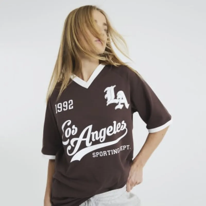 Brown LA Football V Neck Top sold by River Island