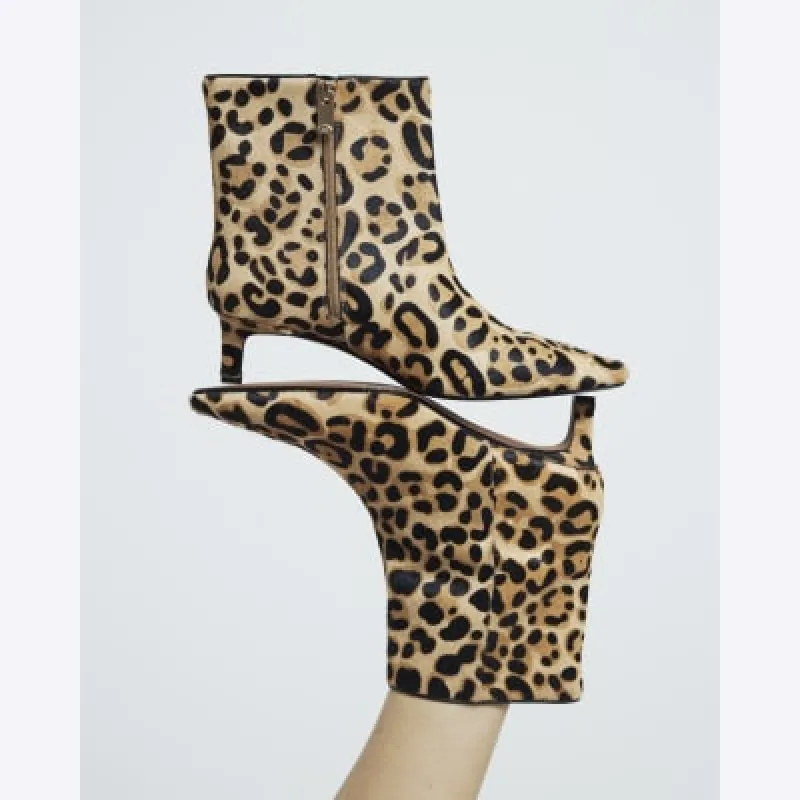 Brown leopard leather kitten heeled boots sold by River Island