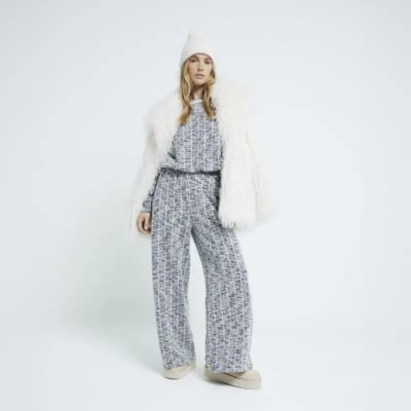 Grey Boucle Wide Leg Trouser sold by River Island