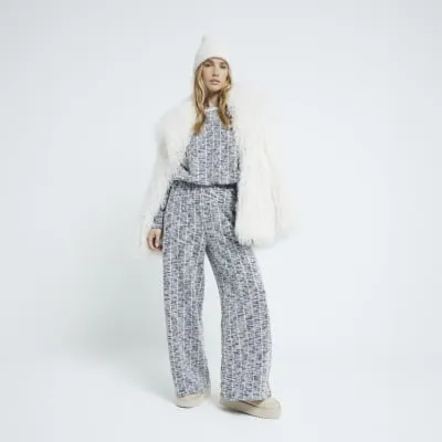 Grey Boucle Wide Leg Trouser sold by River Island