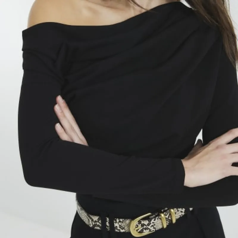 Black Drape Long Sleeve Top sold by River Island