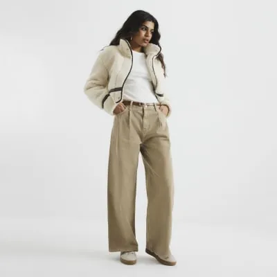 Petite Beige Tailored Baggy Trousers sold by River Island