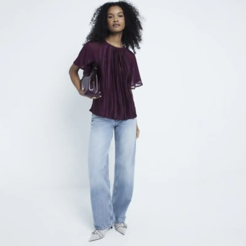 Red Crinkle short sleeve Top sold by River Island