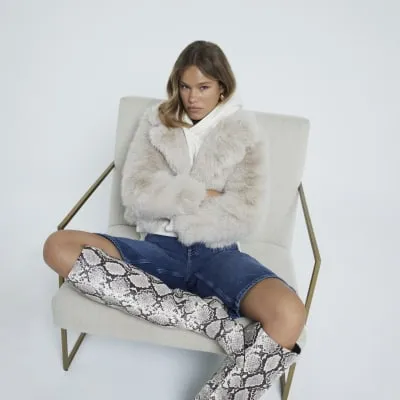 Cream Faux Fur Short Plush Jacket sold by River Island