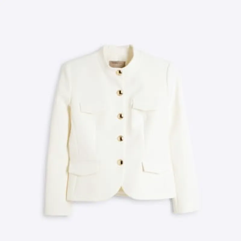Petite Cream Pocket Military Blazer sold by River Island