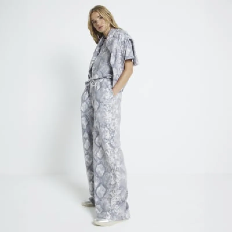Grey Snake print wide leg joggers sold by River Island