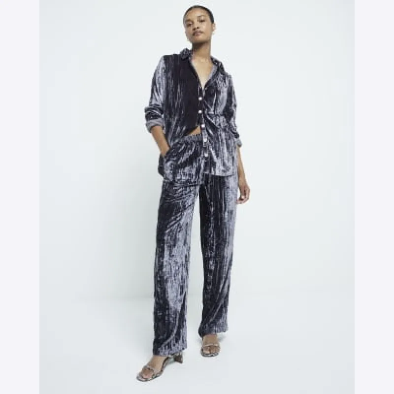 Grey Velvet Wide Leg Trouser sold by River Island