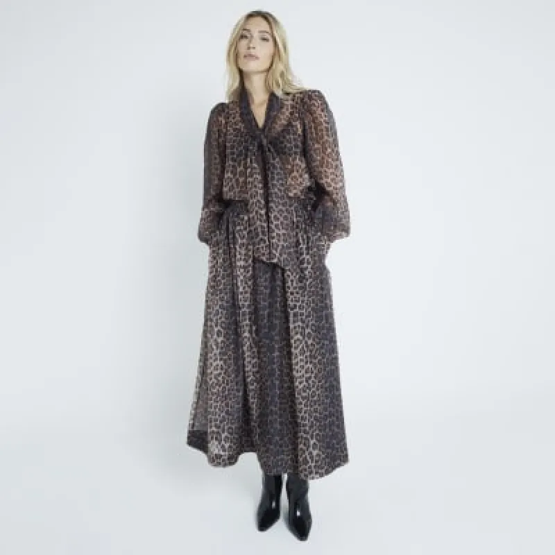 Brown leopard Organza maxi skirt sold by River Island