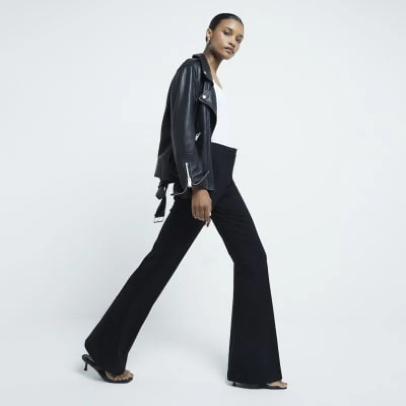 Black Ponte Wide Leg Bootcut Trousers sold by River Island