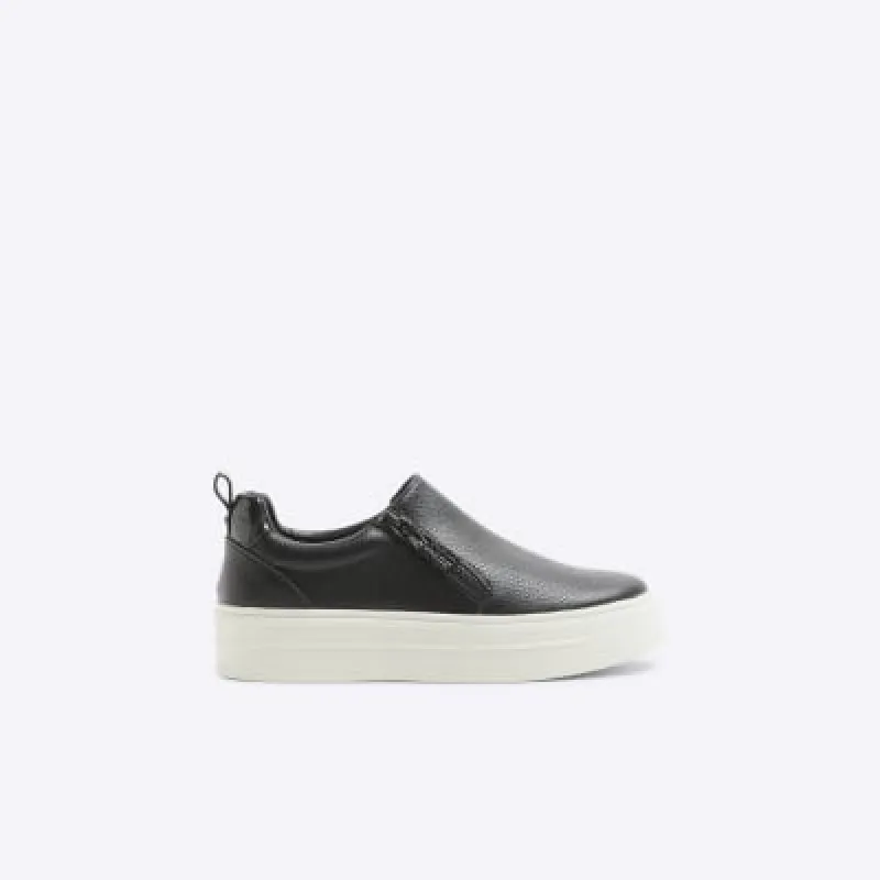 Black Zip Platform Trainers sold by River Island