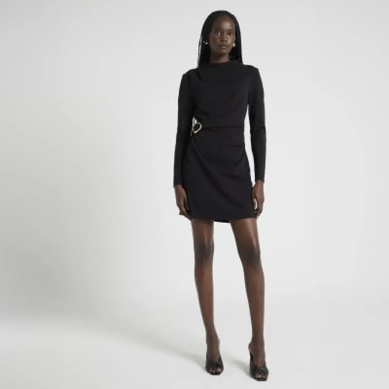 Black Drape Buckle Shift Mini Dress sold by River Island