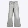 Petite grey light high rise flare jeans sold by River Island