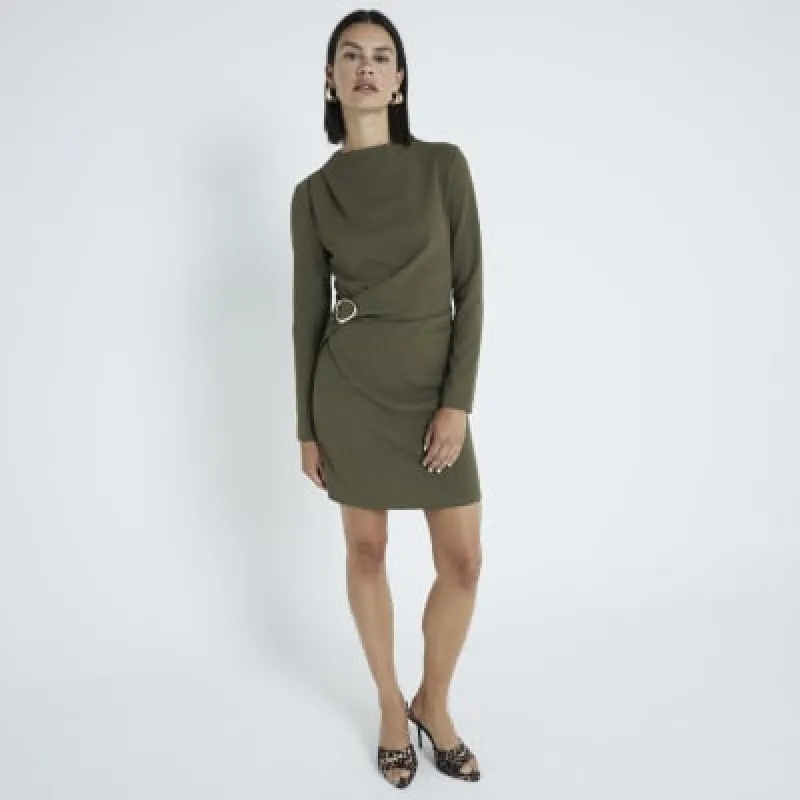 Khaki drape buckle shift dress sold by River Island