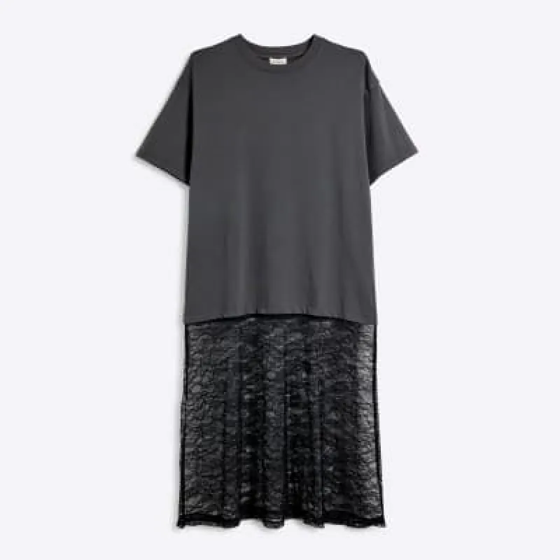 Petite Grey Lace T-Shirt Midi Dress sold by River Island