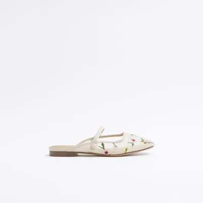 Beige Floral Embroidered Mules sold by River Island