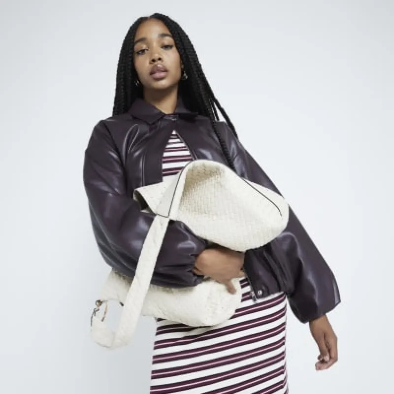 Beige Woven Slouch Tote Bag sold by River Island