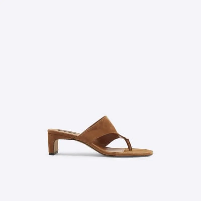 Brown Suede Block Heel Sandals sold by River Island