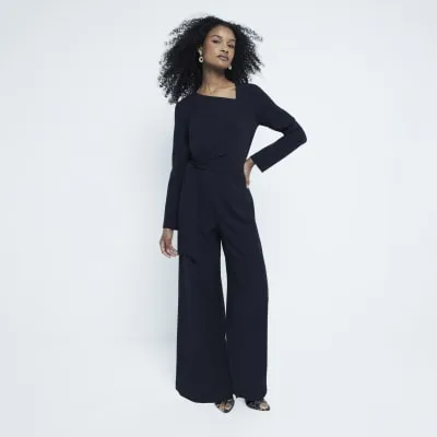 Black Tailored Wrap Front Jumpsuit sold by River Island