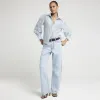 Blue linen blend lace trim shirt sold by River Island
