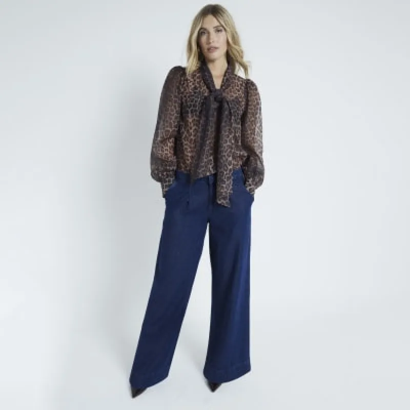 Blue dark tailored relaxed straight jeans sold by River Island