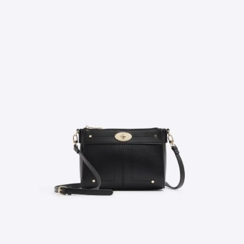 Black faux leather messenger cross body bag sold by River Island