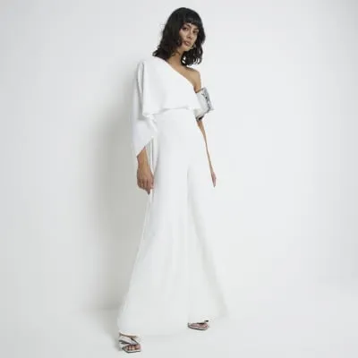 White Asymmetric Cape Jumpsuit sold by River Island