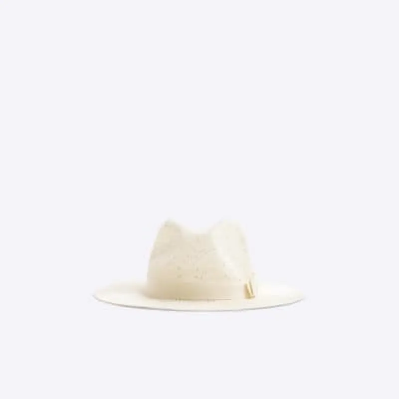 Cream Sequin Fedora Hat sold by River Island
