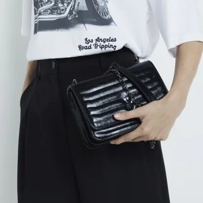 Black Quilted RI Chain Strap Shoulder Bag sold by River Island