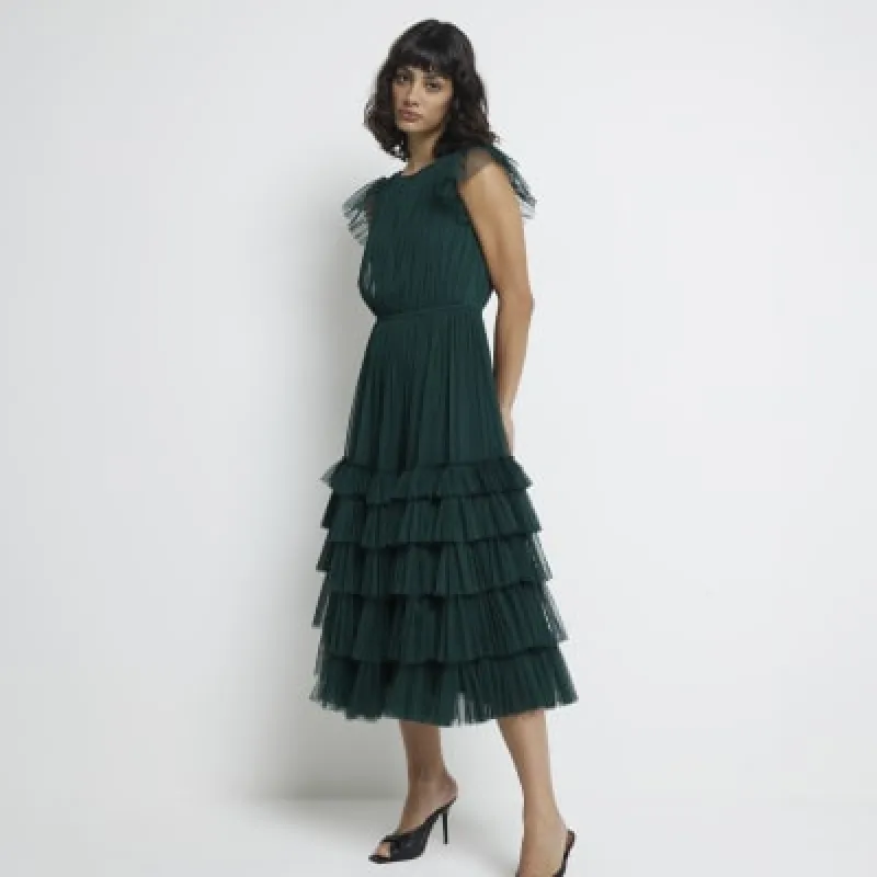 Green Ruffle Midi Dress sold by River Island