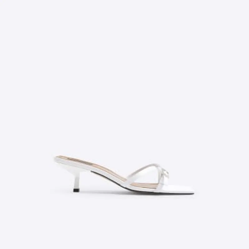 White leather Cross Strap Kitten Heel Sandals sold by River Island