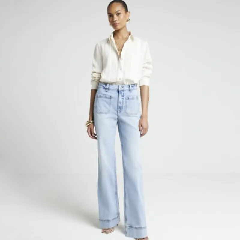 Light Blue high waisted pocket wide leg jeans sold by River Island