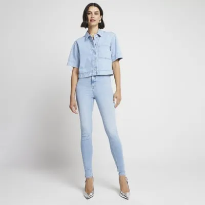 Light Blue high waisted super skinny jeans sold by River Island