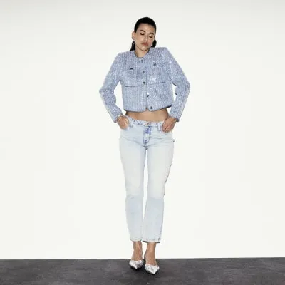 Light Blue high waisted slim straight jeans sold by River Island