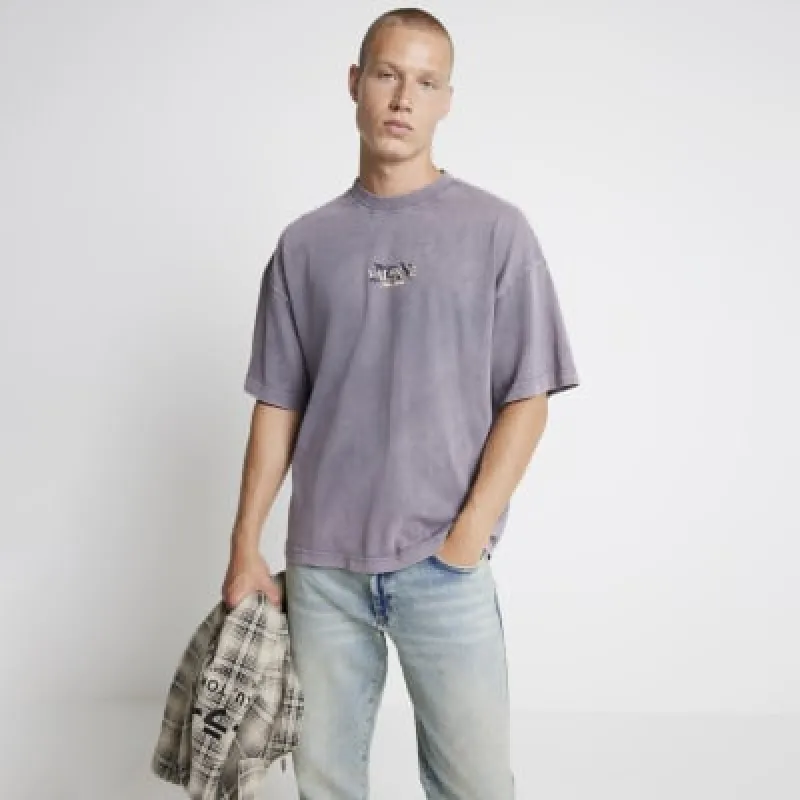 Purple Oversized fit graphic print t-shirt sold by River Island