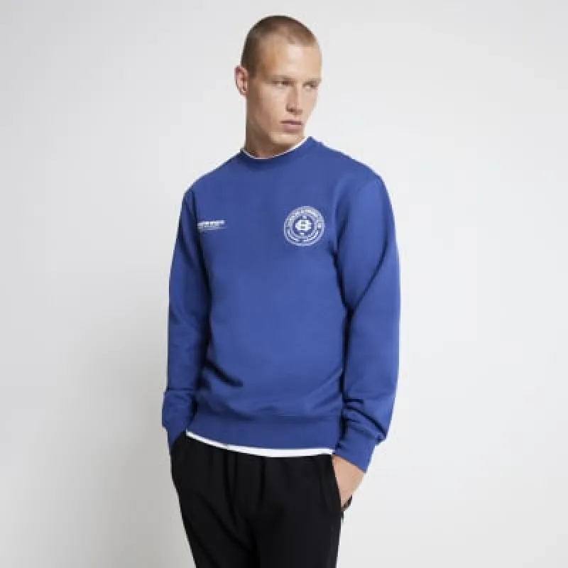 Navy Regular fit embossed Graphic Sweatshirt sold by River Island