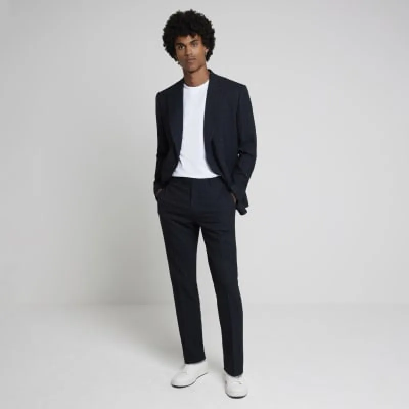 Navy slim fit pinstripe suit trousers sold by River Island