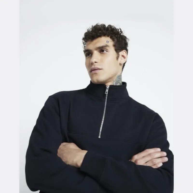 Black Slim Fit Essential Funnel Sweatshirt sold by River Island