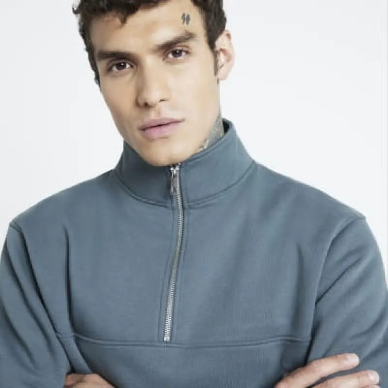 Green regular zip funnel sweatshirt sold by River Island