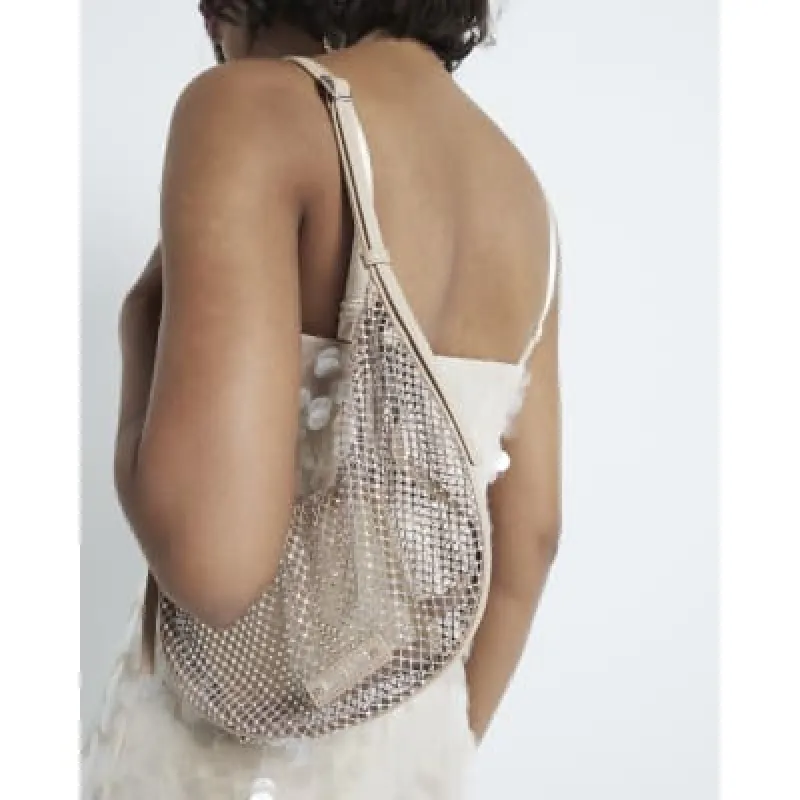 Beige Mesh Shoulder Bag sold by River Island