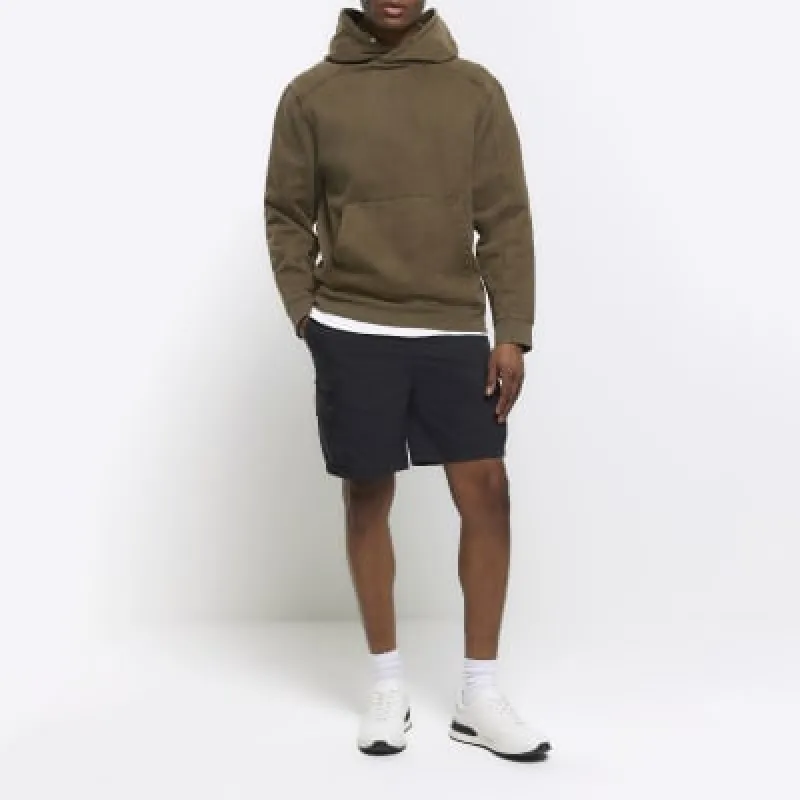 Black regular fit elasticated cargo shorts sold by River Island
