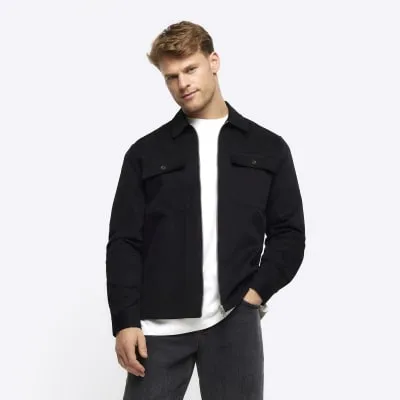 Black regular fit zip up overshirt sold by River Island
