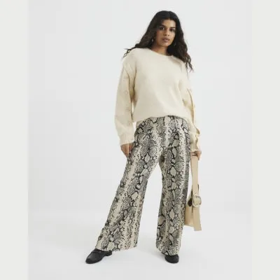 Petite Cream Snake Print Wide Leg Trouser sold by River Island