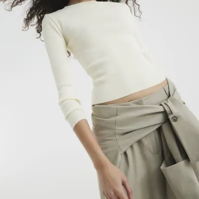 Cream Long Sleeve Knit Top sold by River Island